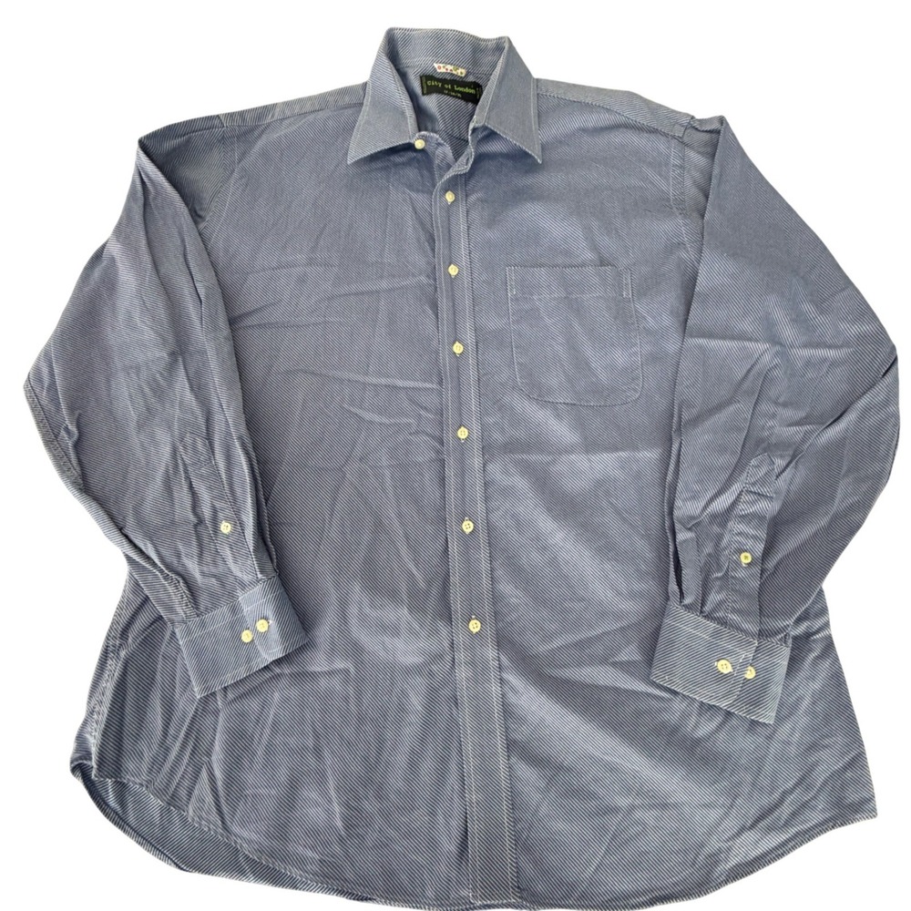 City of London Men's Button Down Dress Shirt Long SLV Gray Micro Stripe 17 34/35